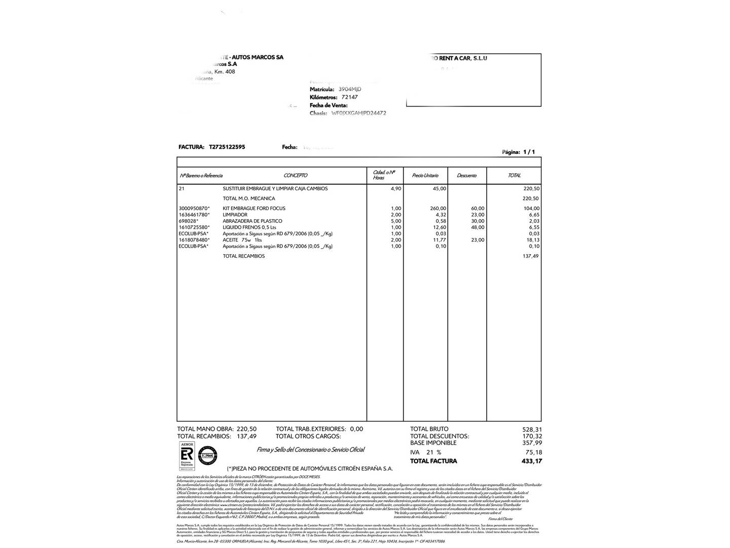 Foto del mantenimiento del Ford Fiesta Ford Fiesta 1.0 EcoBoost MHEV ST-Line (125 CV)