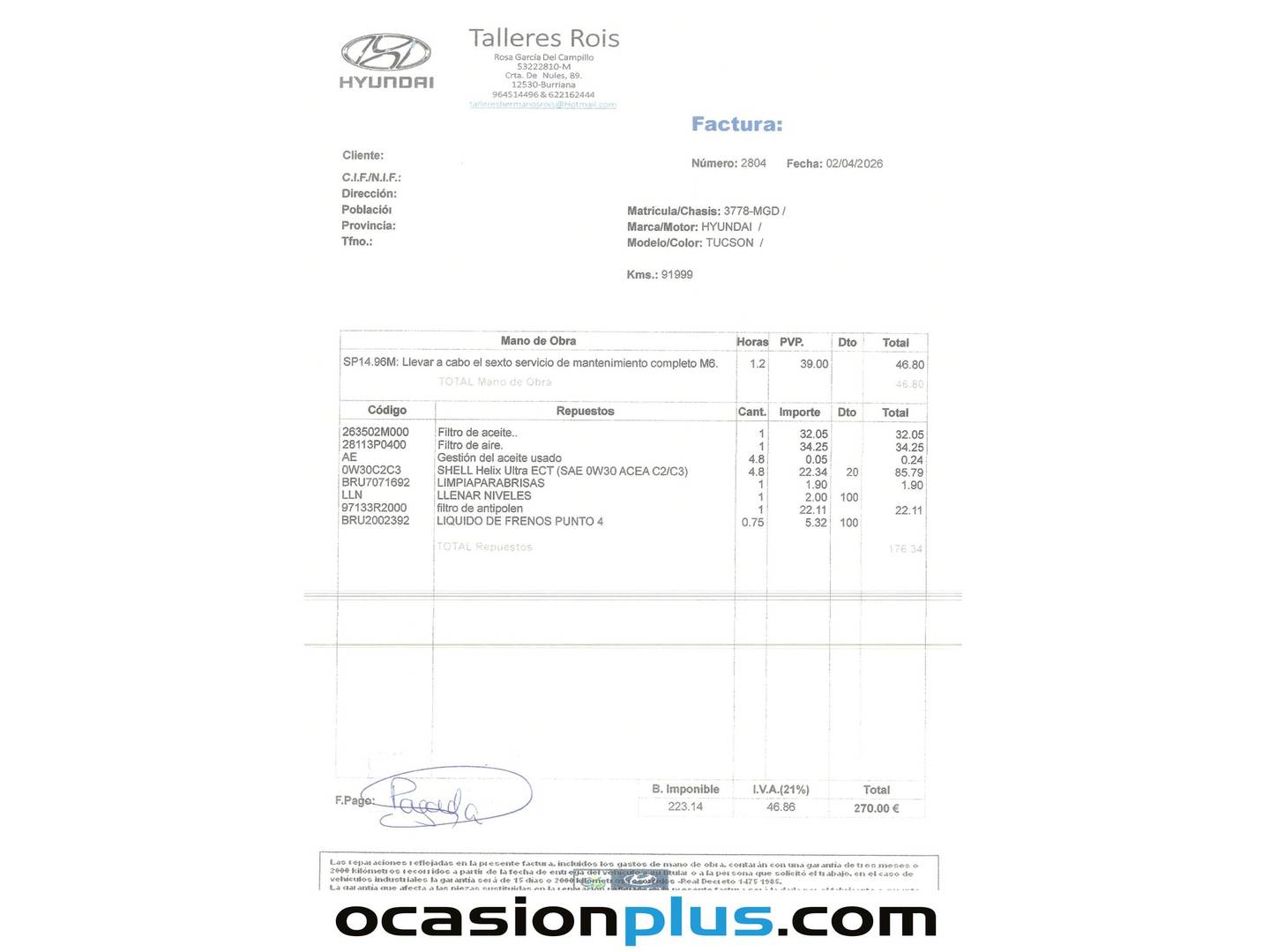 Foto del mantenimiento del Hyundai Tucson Hyundai Tucson 1.6 TGDI HEV Style 4x4 Auto (230 CV)