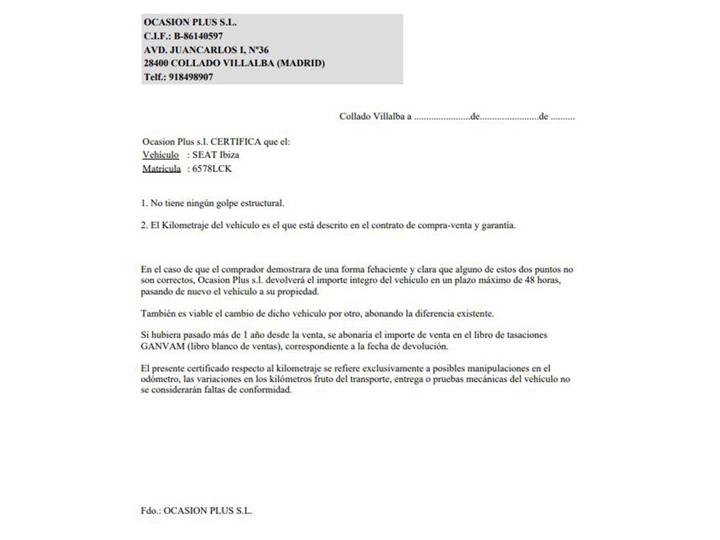 Foto del certificado del Seat Ibiza Seat Ibiza 1.0 TSI Style Plus (115 CV)