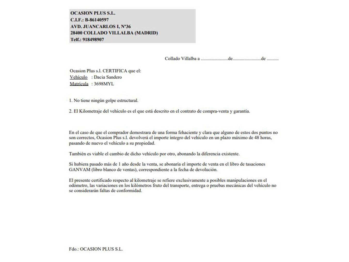 Foto del certificado del Dacia Sandero Dacia Sandero Stepway Extreme Go ECO-G (101 CV) GLP