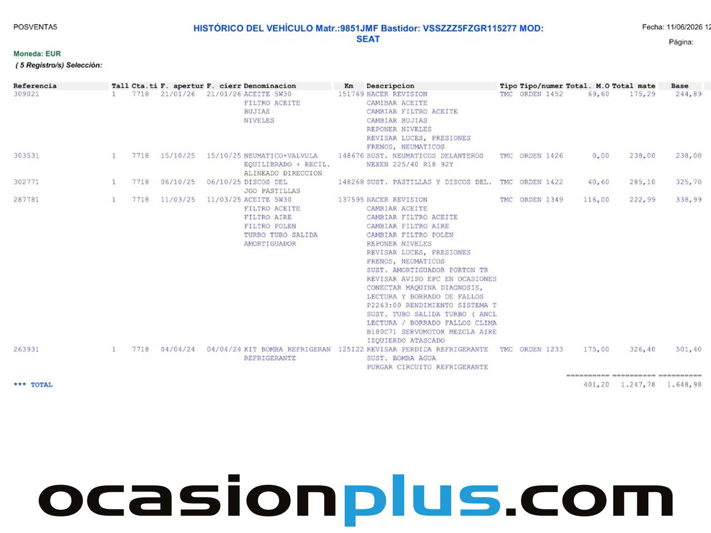 Foto del mantenimiento del Seat León Seat León 1.4 TSI ACT S&S FR  (150 CV)