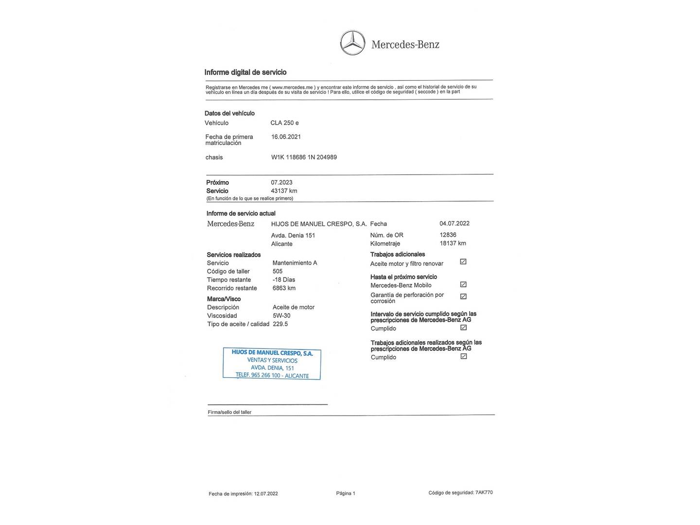 Foto del mantenimiento del Mercedes CLA Mercedes CLA Shooting Brake CLA Shooting Brake 250 e (218 CV) Pack AMG