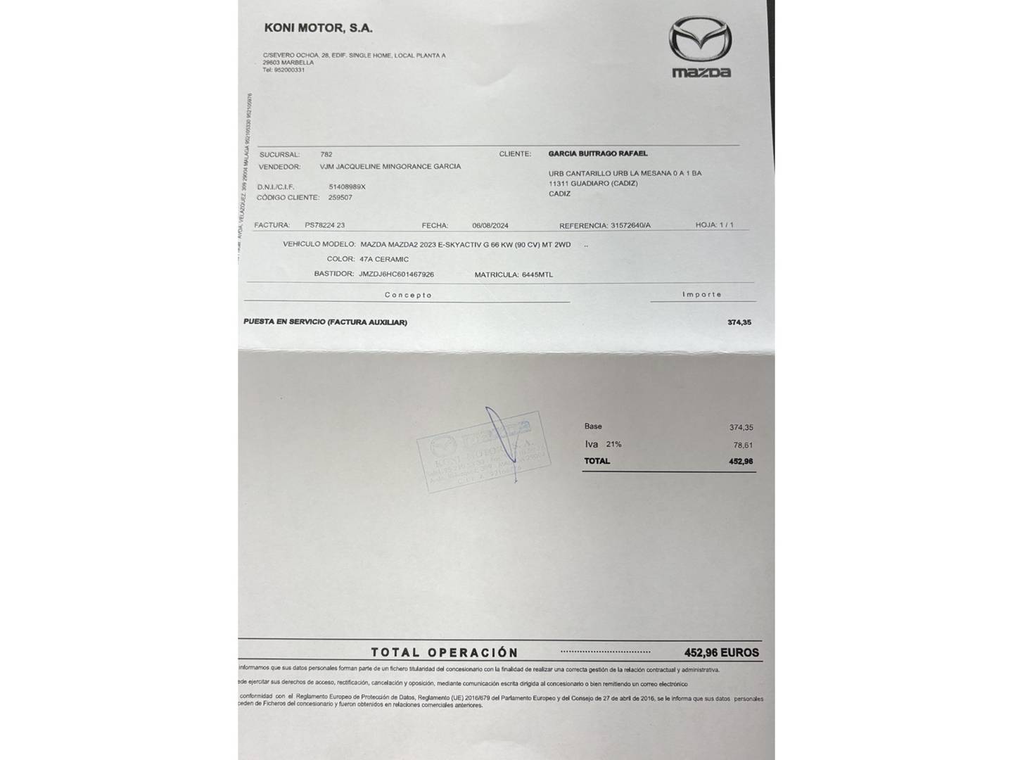 Foto del mantenimiento del Mazda Mazda2 Mazda Mazda 2 e-SKYACTIV G Homura (90 CV)