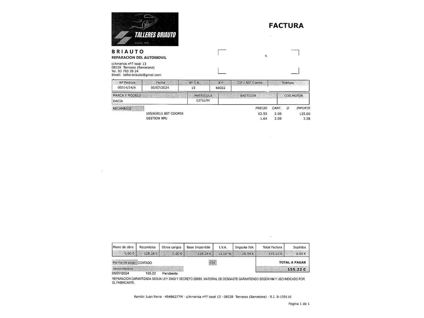 Foto del mantenimiento del Dacia Dokker Dacia Dokker Stepway Essential TCe (131 CV) GPF