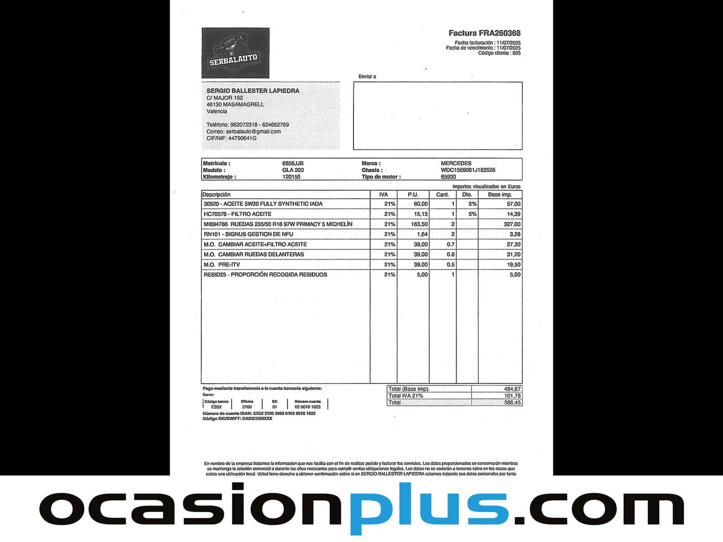 Foto del mantenimiento del Mercedes GLA Mercedes GLA 200 d AMG Line (136 CV)