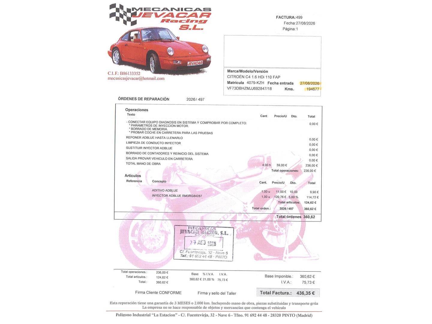 Foto del mantenimiento del Citroën C4 Spacetourer Citroën C4 Spacetourer BlueHDi 120 S&S Rip Curl (120 CV)