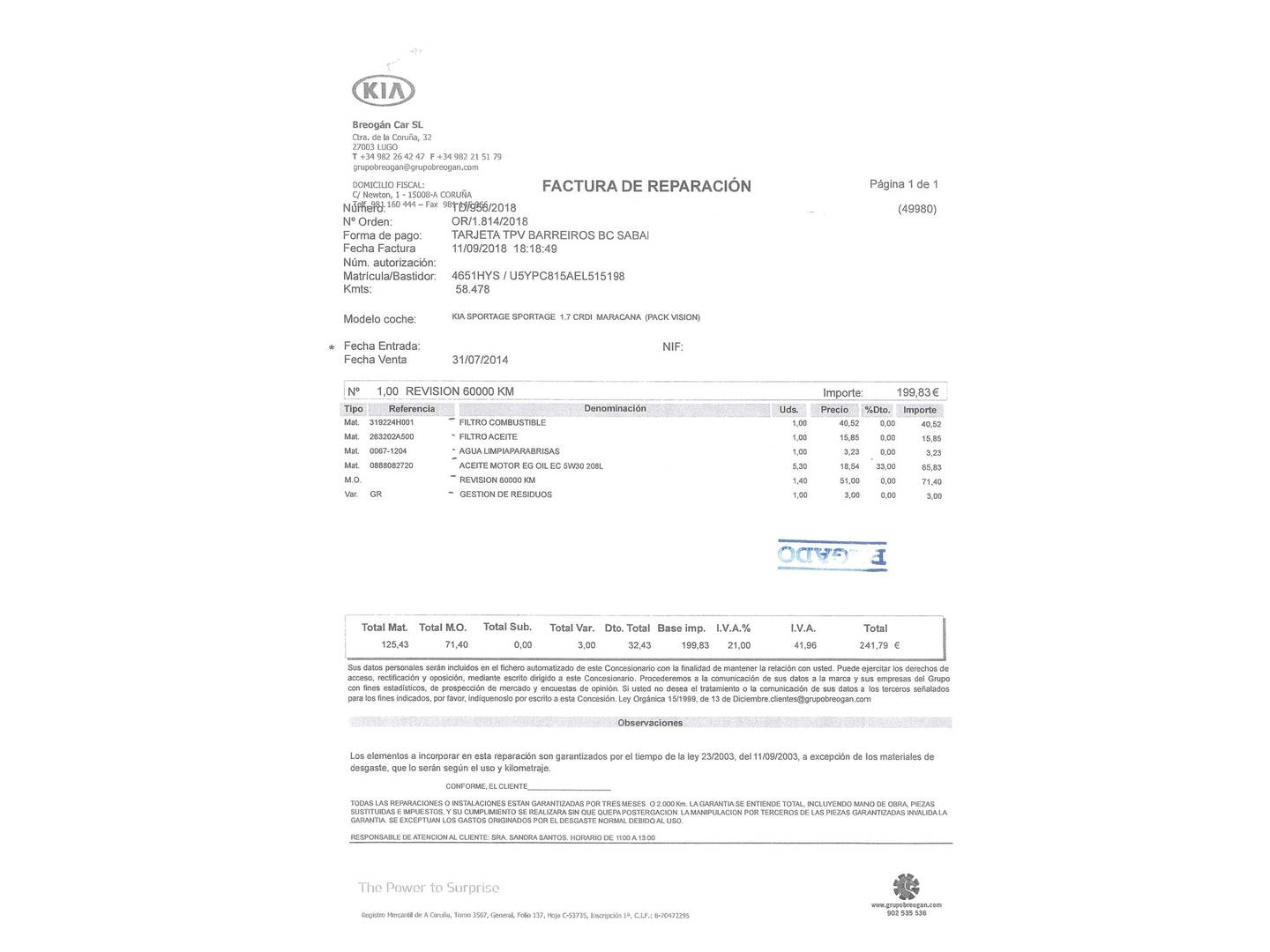 Foto del mantenimiento del KIA Sportage KIA Sportage 1.7 CRDI VGT Maracaná 4x2 (115 CV)