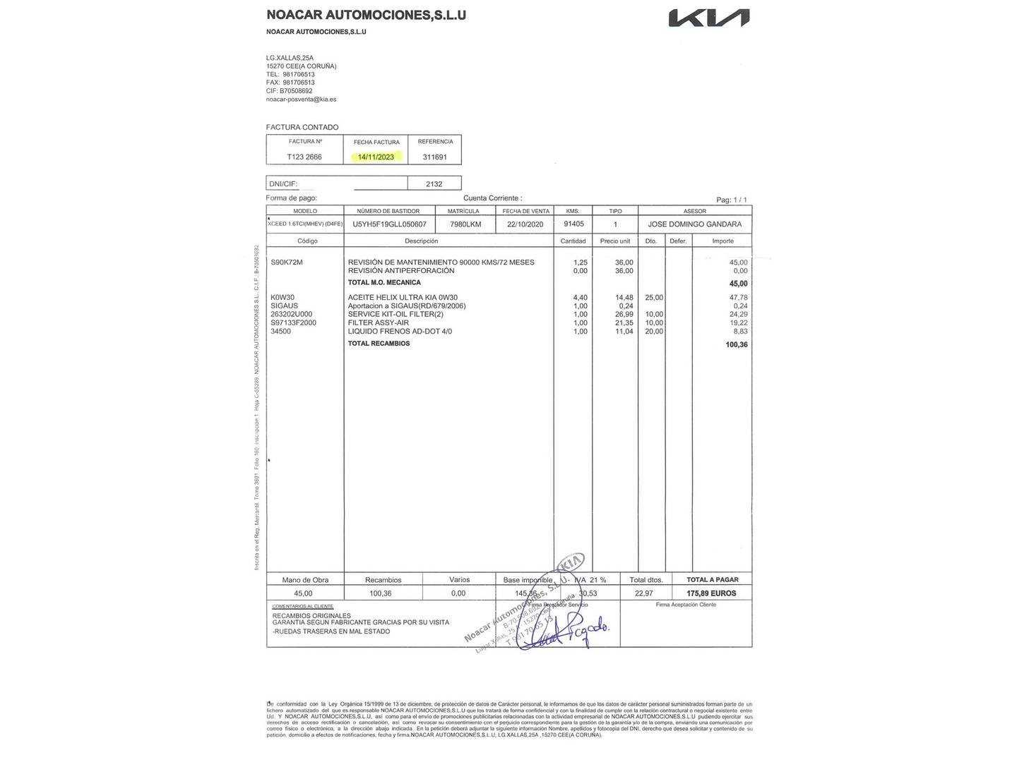 Foto del mantenimiento del KIA XCeed KIA XCeed 1.6 MHEV Emotion DCT (136 CV)
