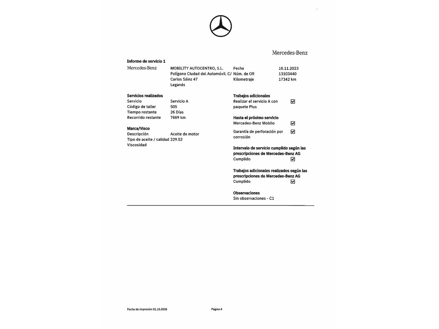 Foto del mantenimiento del Mercedes Clase C Mercedes Clase C 200 d (163 CV) Pack AMG