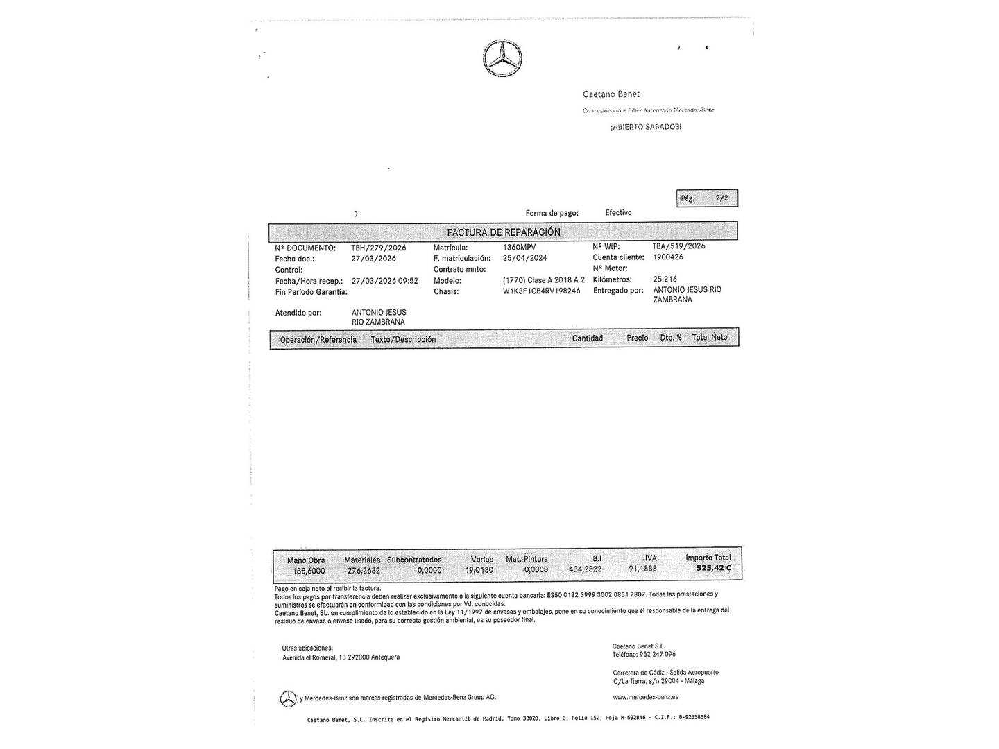 Foto del mantenimiento del Mercedes Clase A Mercedes Clase A A 200 d (150 CV) Pack AMG