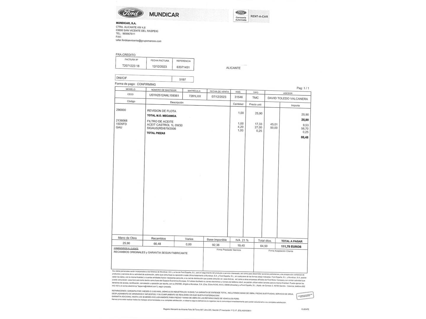 Foto del mantenimiento del KIA Ceed KIA Ceed 1.0 T-GDI Drive (100 CV)
