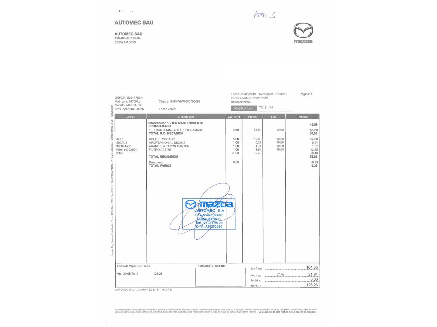 Foto del mantenimiento del Mazda CX-5 Mazda CX-5 2.0 GE Evolution 2WD (165 CV)