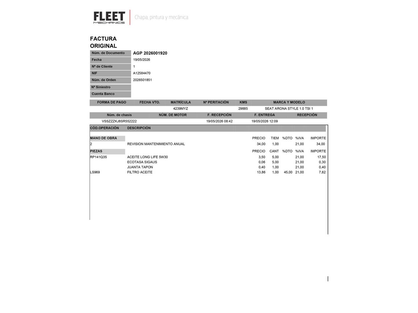 Foto del mantenimiento del Seat Arona Seat Arona 1.0 TSI Style Special Edition DSG (115 CV)