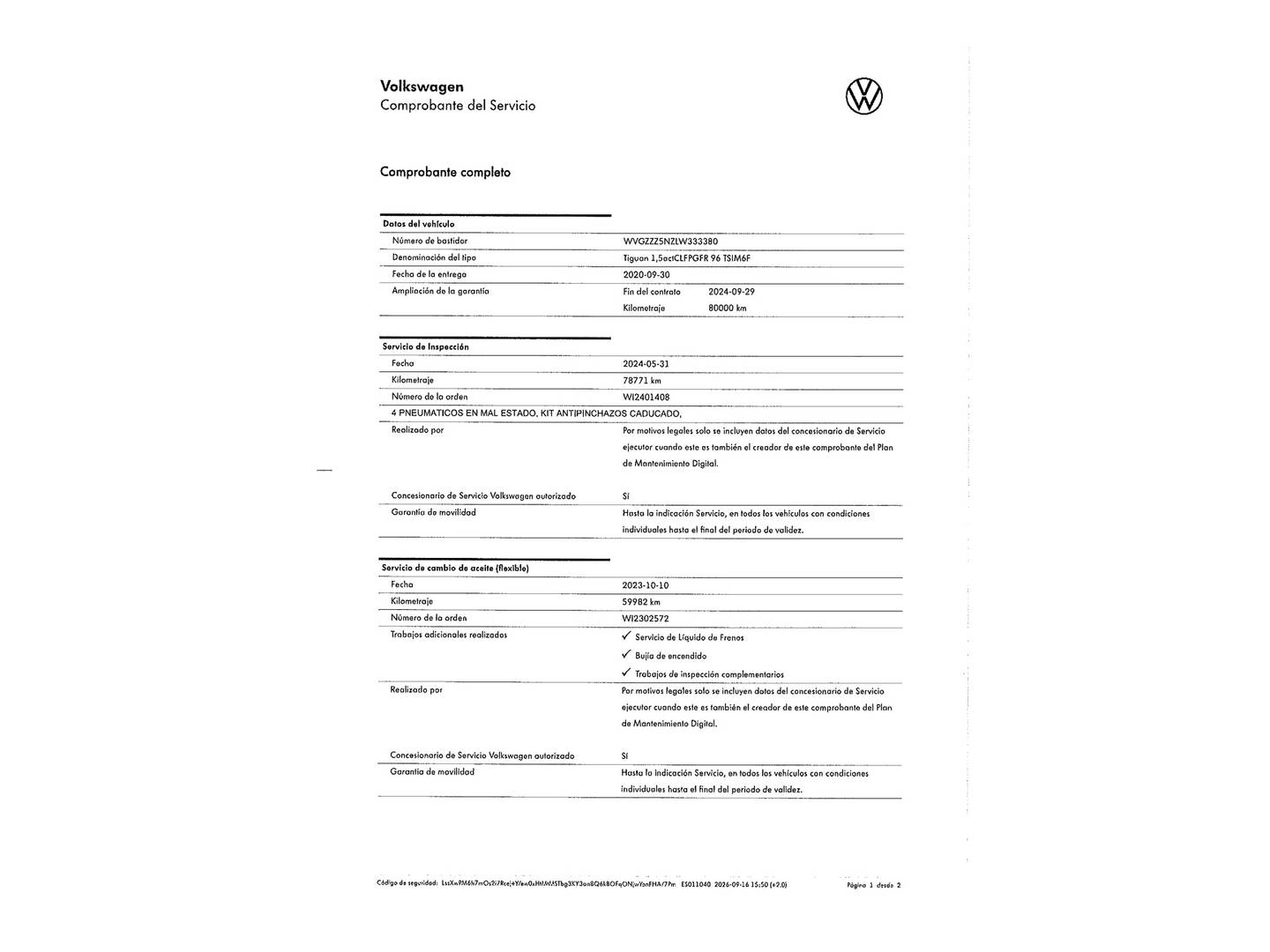 Foto del mantenimiento del Volkswagen Tiguan Volkswagen Tiguan Advance 1.5 TSI (130 CV)