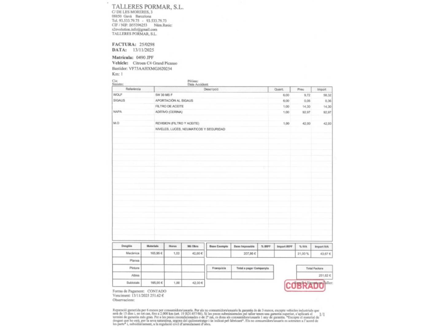 Foto del mantenimiento del Citroën Grand C4 Picasso Citroen Grand C4 Picasso BlueHDi 150 Airdream Exclusive 7 Plazas (150 CV)