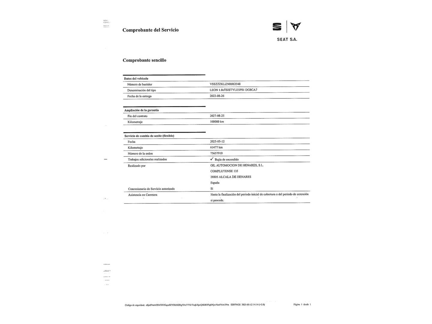 Foto del mantenimiento del Seat León Seat León 1.0 eTSI S&S Style Go S DSG (110 CV)