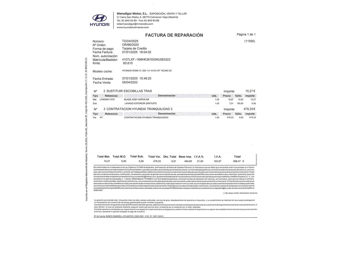 Foto del mantenimiento del Hyundai Kona Hyundai Kona 1.6 GDI HEV Tecno 2C DCT  (141 CV)