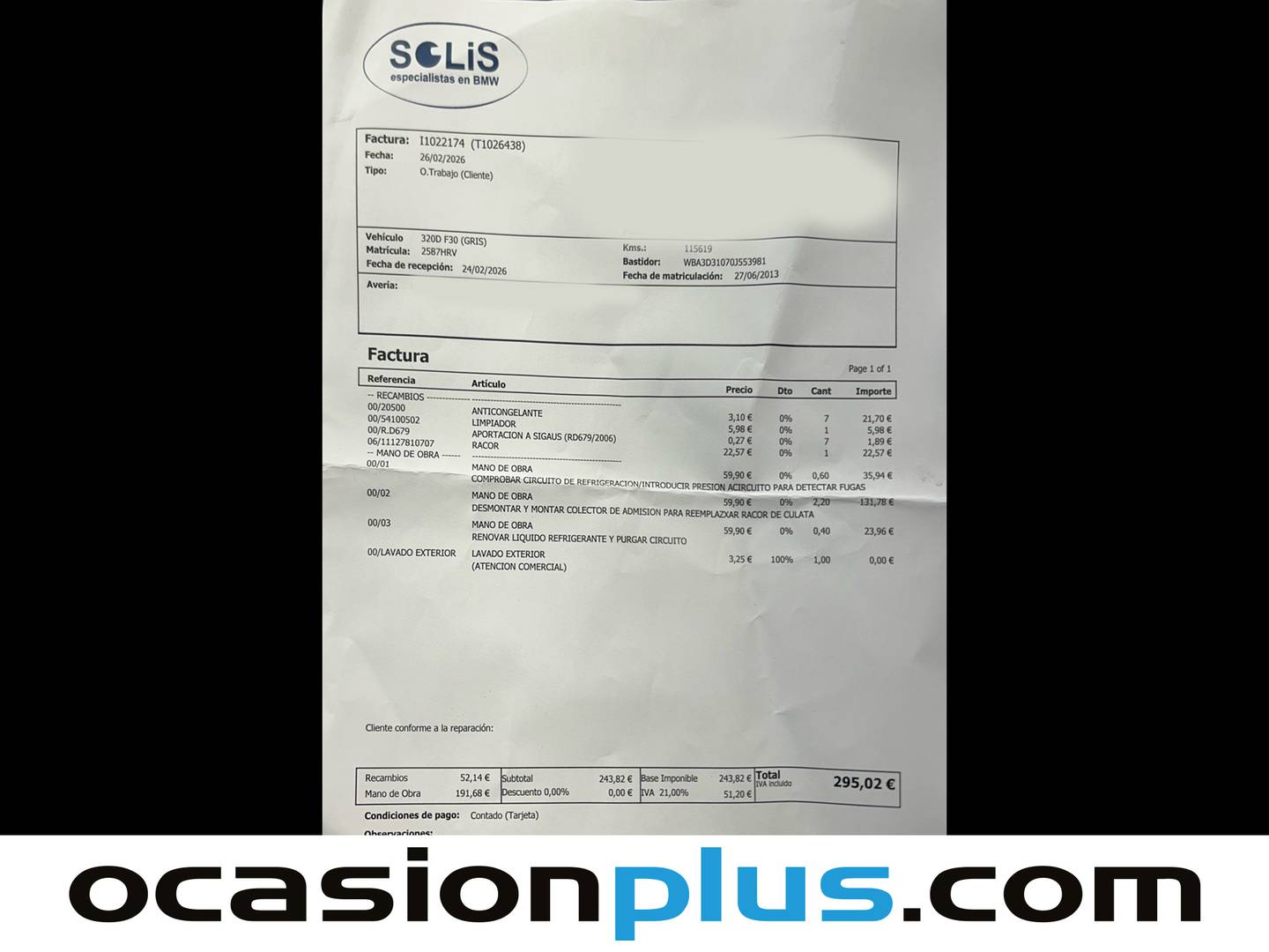 Foto del mantenimiento del BMW Serie 3 BMW Serie 3 320d (184 CV)