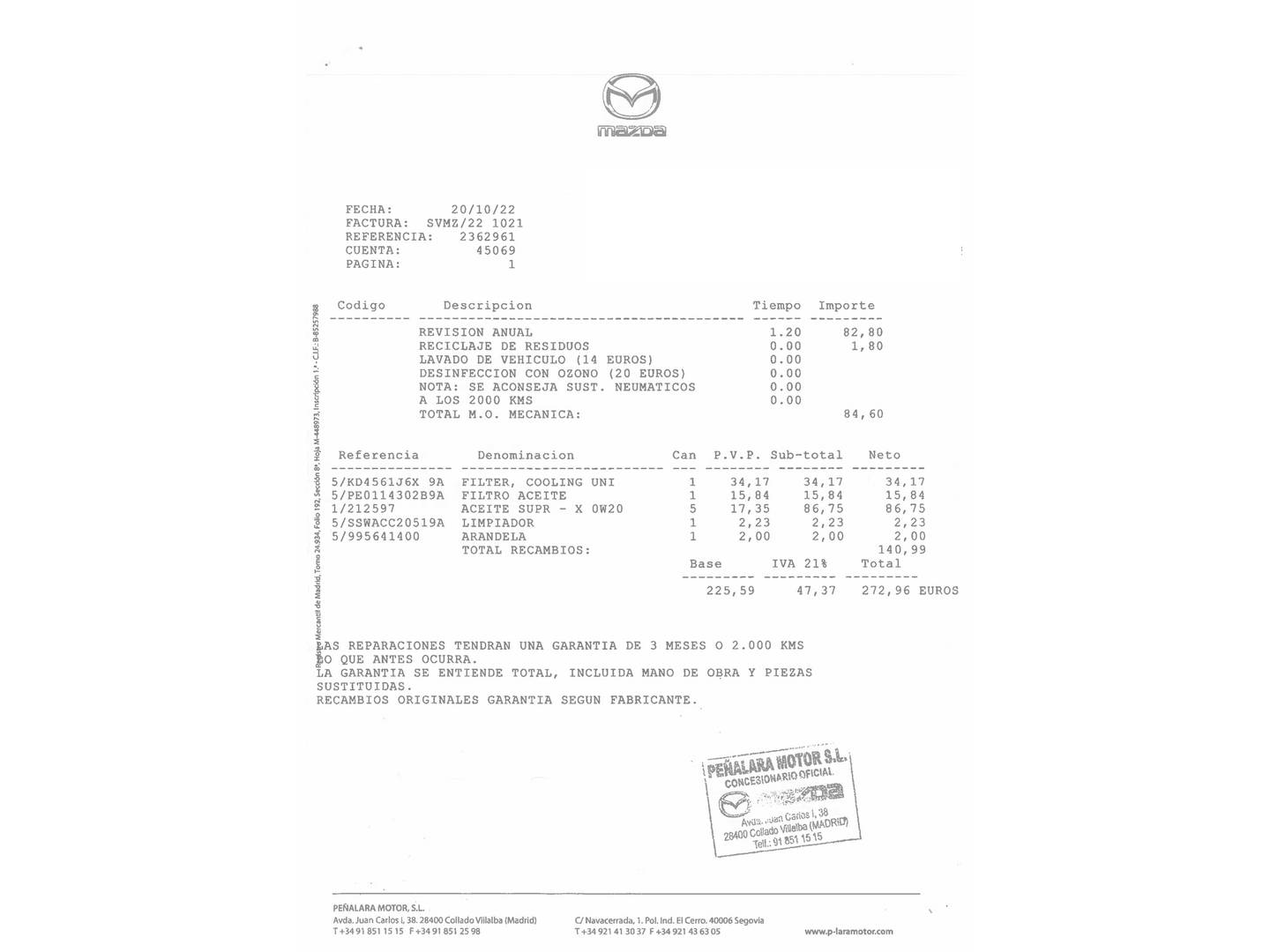 Foto del mantenimiento del Mazda CX-5 Mazda CX-5 2.0 G Zenith White 2WD AT (165 CV)