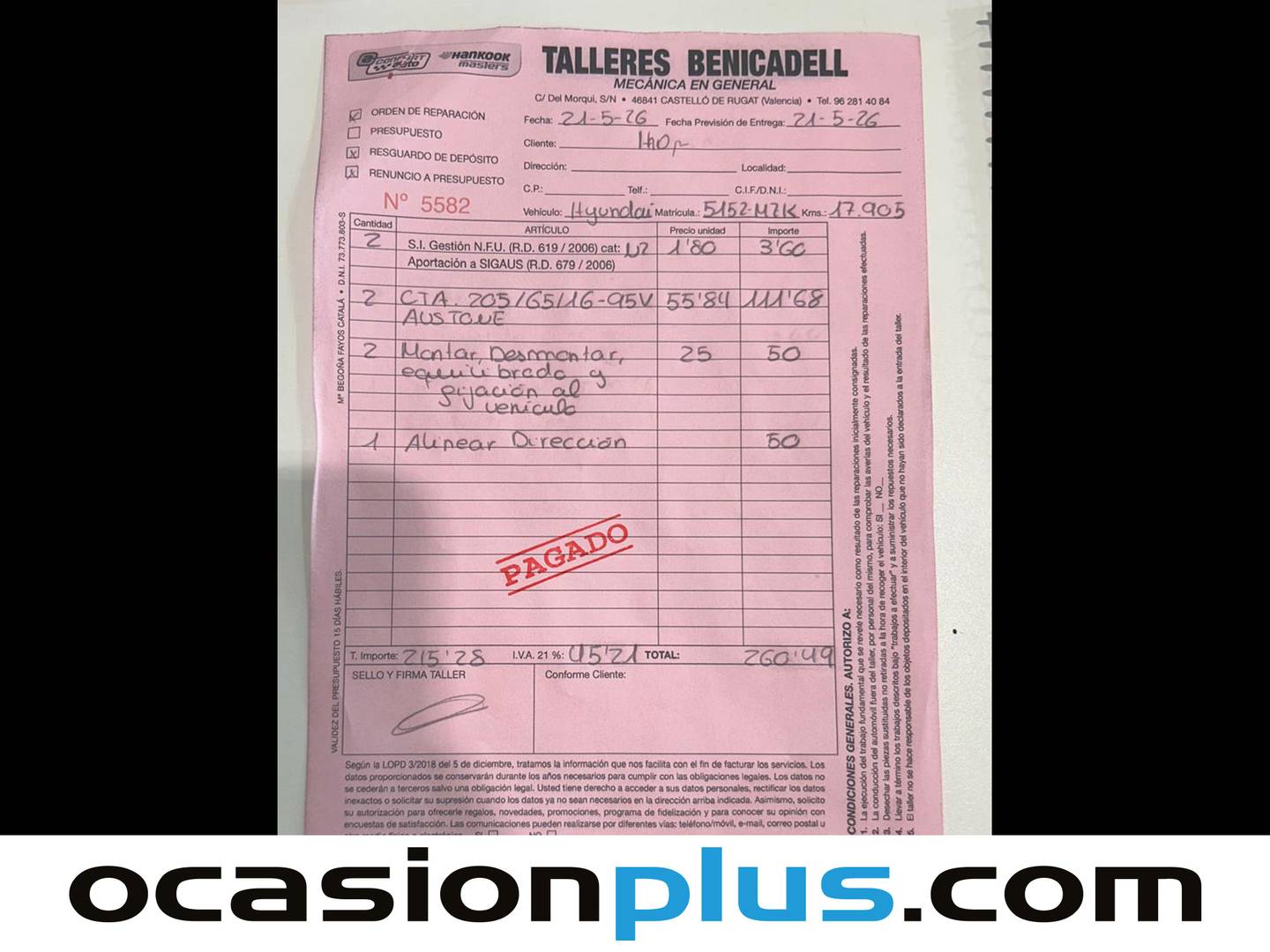 Foto del mantenimiento del Hyundai Kona Hyundai Kona 1.6 GDI HEV Maxx DT (129 CV)