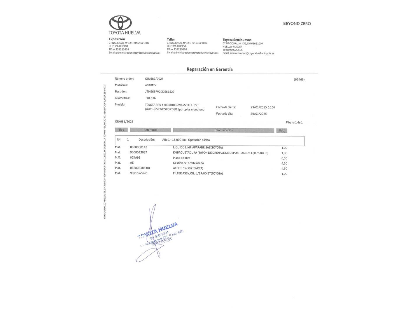 Foto del mantenimiento del Toyota Rav4 Toyota Rav4 2.5 220H GR-Sport Plus 4x4 e-CVT (222 CV)