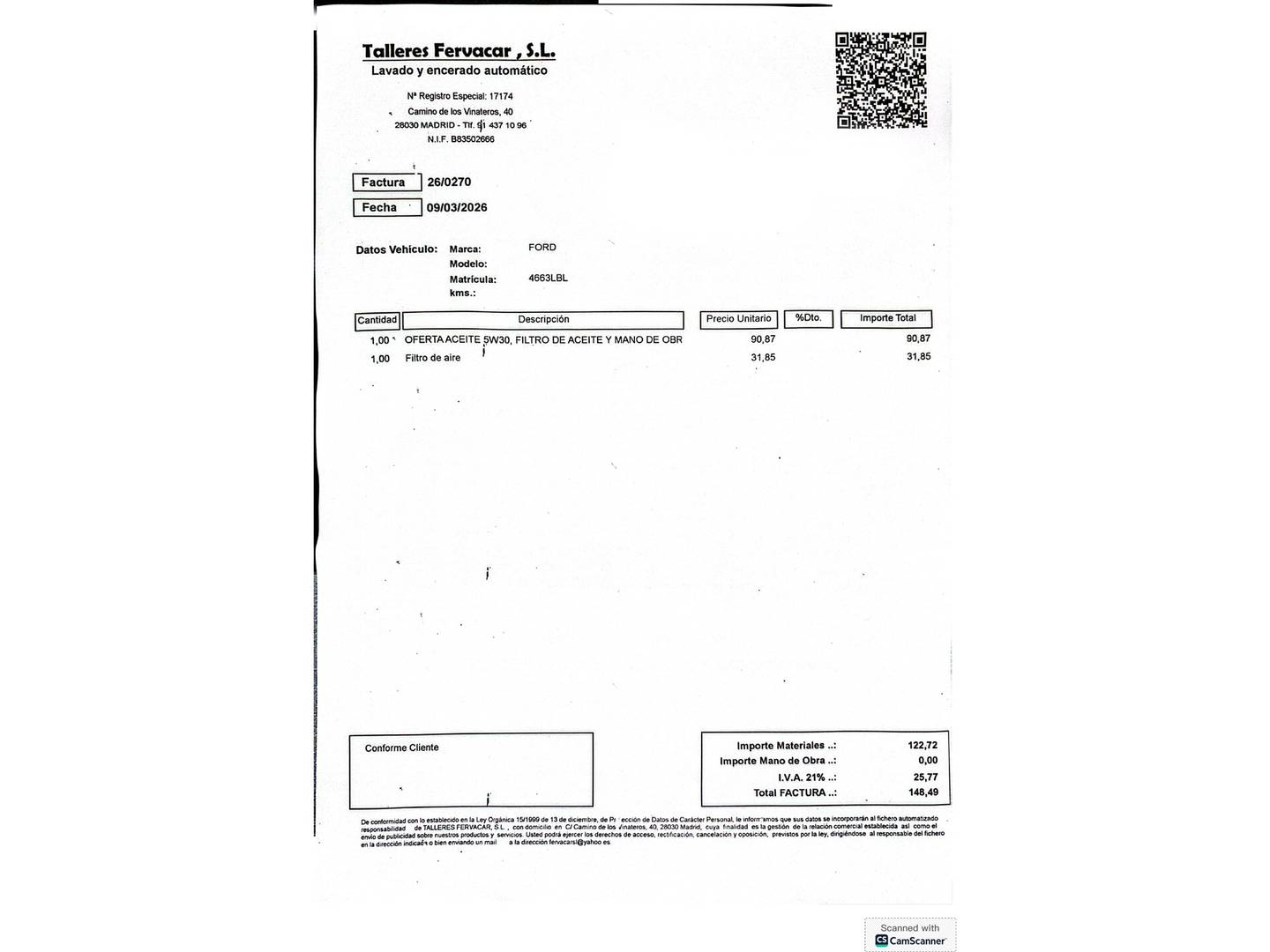 Foto del mantenimiento del Ford EcoSport Ford EcoSport 1.5 TDCi EcoBlue S&S Trend (100 CV)