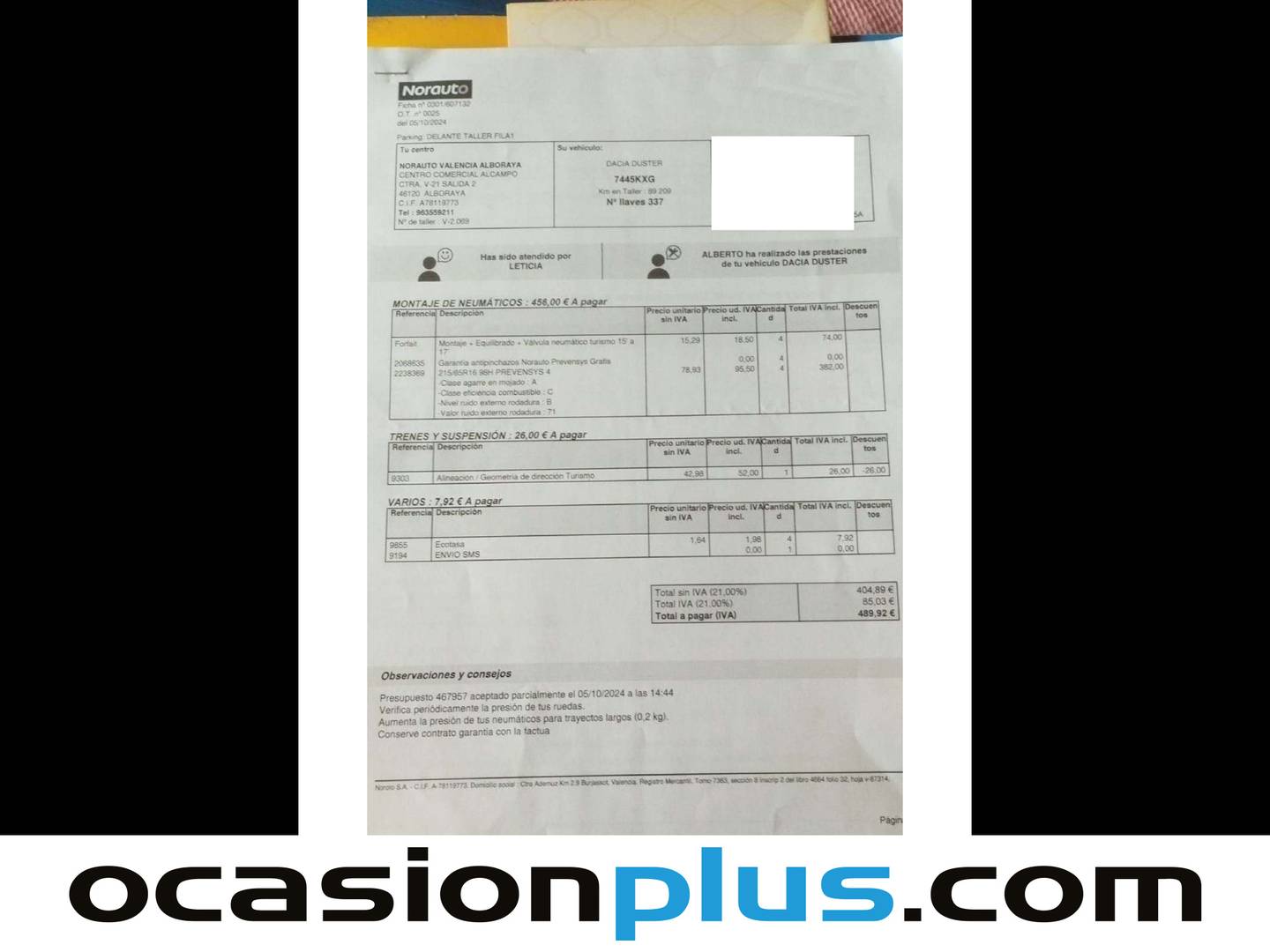 Foto del mantenimiento del Dacia Duster Dacia Duster Essential 1.6 (115 CV) 4X2 GLP