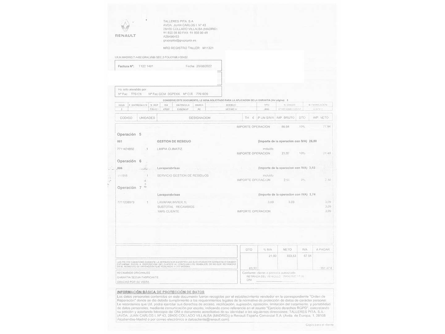 Foto del mantenimiento del Renault Scénic Renault Scenic Zen TCe (140 CV) GPF EDC