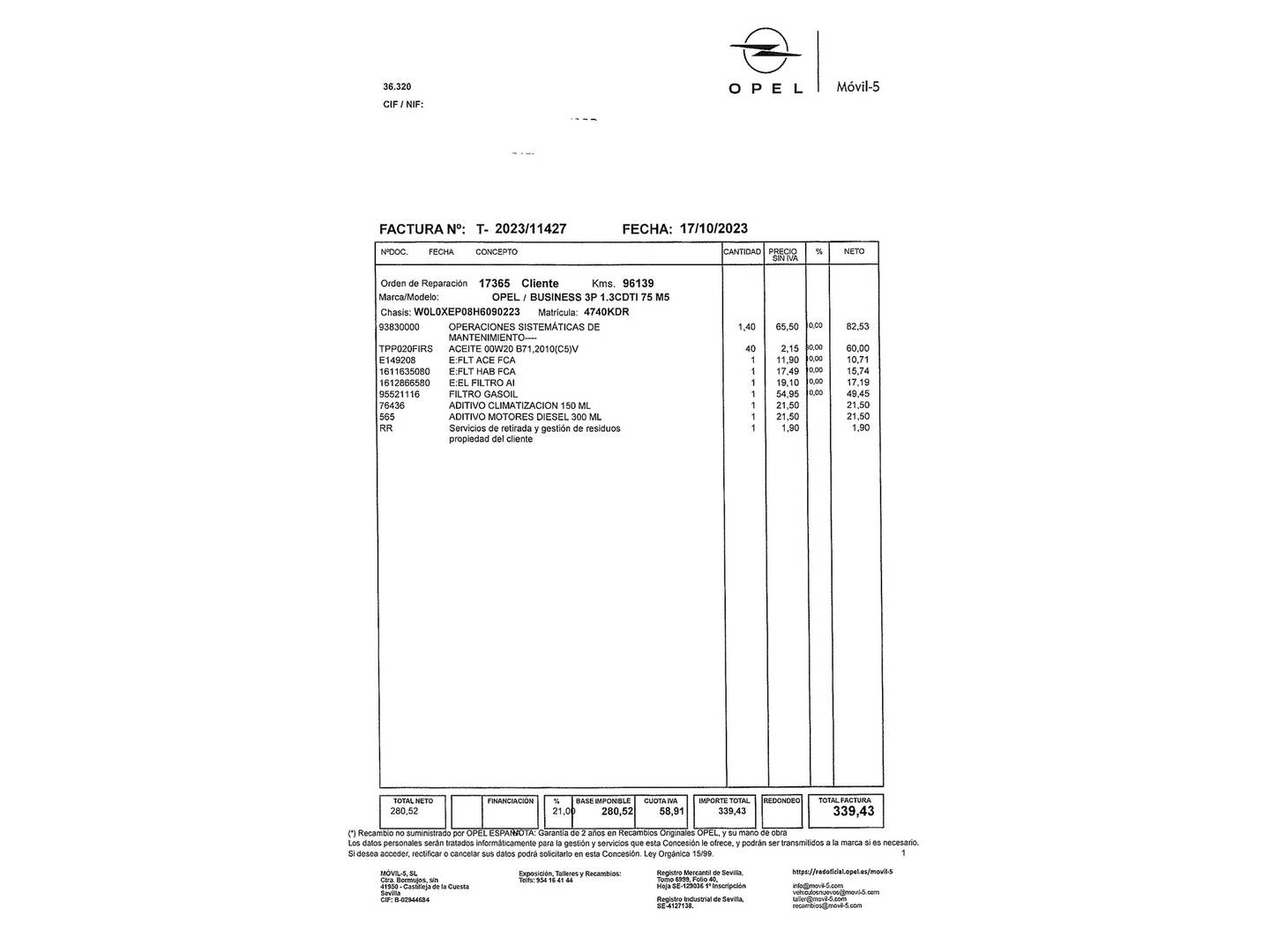 Foto del mantenimiento del Opel Corsa Opel Corsa 1.3 CDTI Business (75 CV)