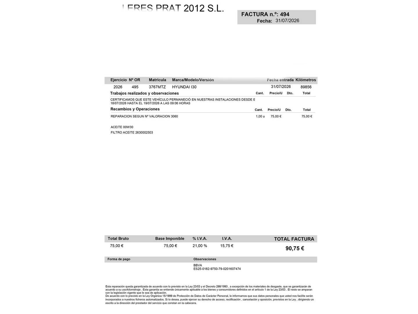 Foto del mantenimiento del Hyundai i30 Hyundai i30 1.0 TGDI N Line SE (100 CV)