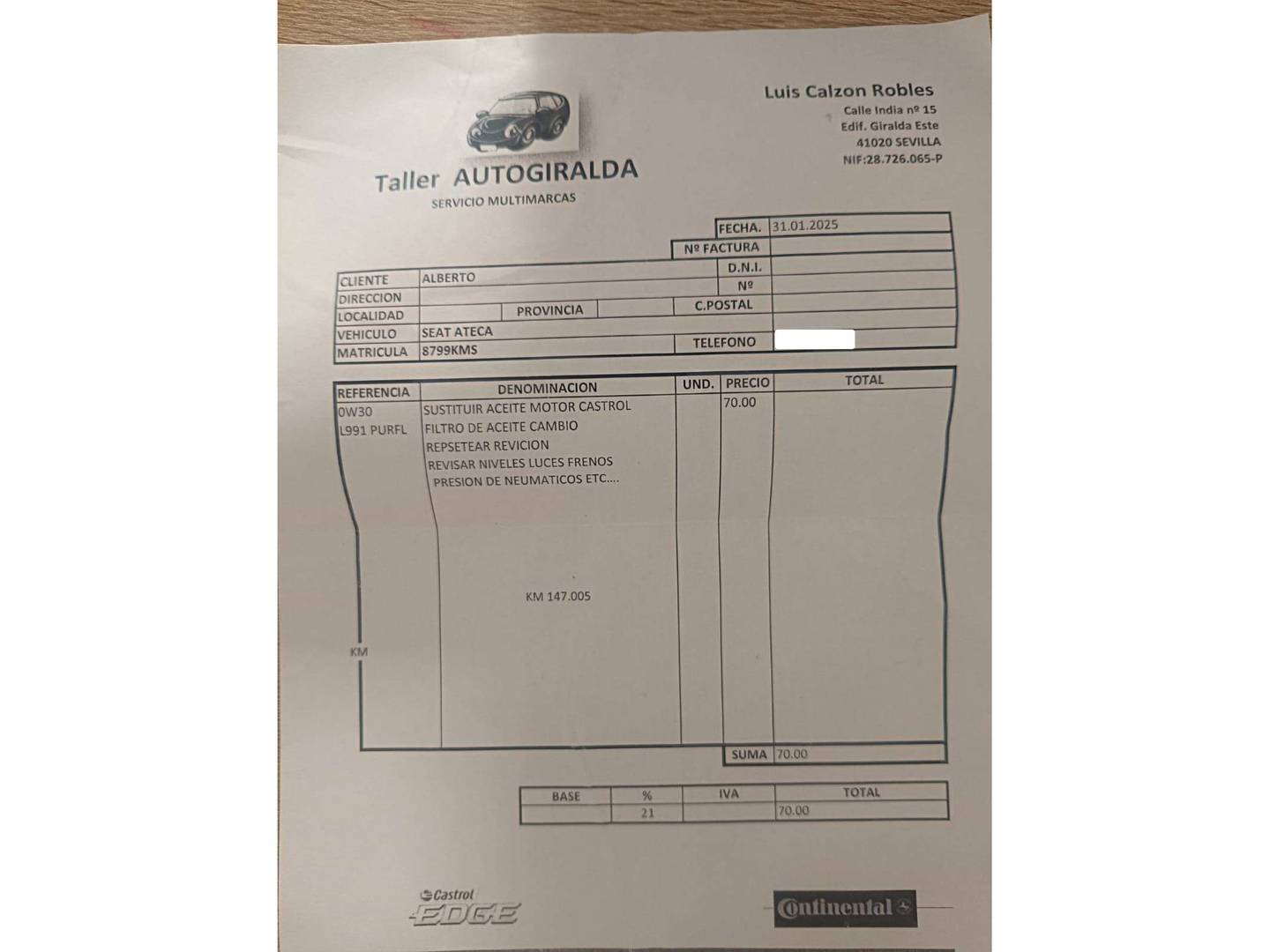 Foto del mantenimiento del Seat Ateca Seat Ateca 1.6 TDI S&S Ecomotive Style Plus (115 CV)