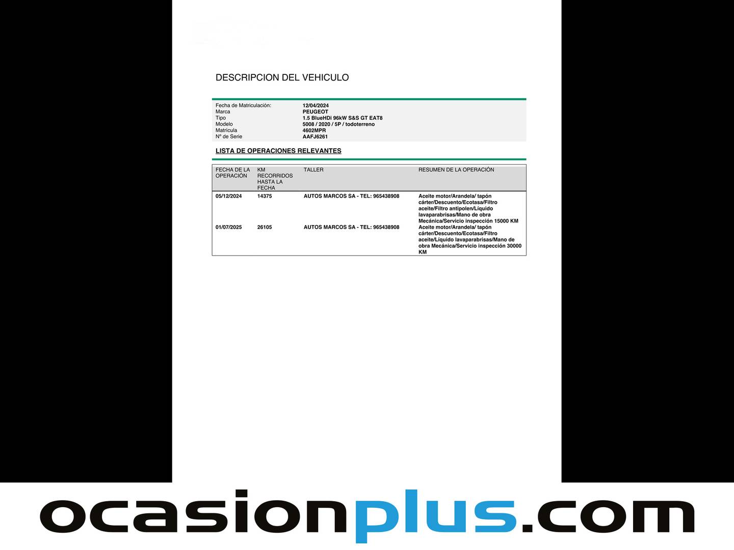 Foto del mantenimiento del Peugeot 5008 Peugeot 5008 BlueHDI 130 S&S GT EAT8 (130 CV) 7 PLAZAS