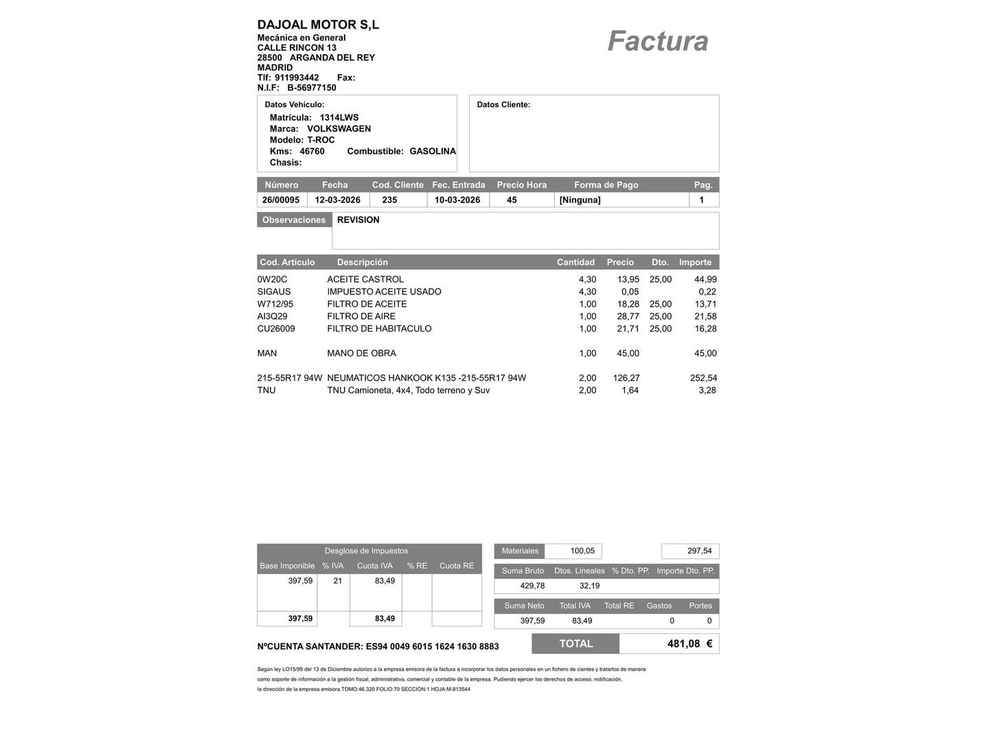 Foto del mantenimiento del Volkswagen T-Roc Volkswagen T-Roc Sport 1.5 TSI (150 CV) DSG