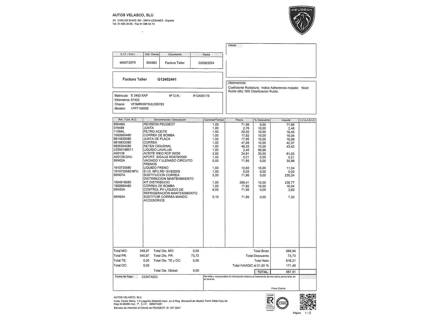 Foto del mantenimiento del Peugeot 5008 Peugeot 5008 PureTech 130 S&S Allure (130 CV)7 Plazas