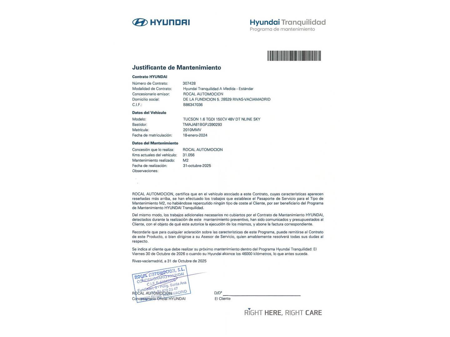 Foto del mantenimiento del Hyundai Tucson Hyundai Tucson 1.6 TGDI 48V N-Line Sky DCT (150 CV)