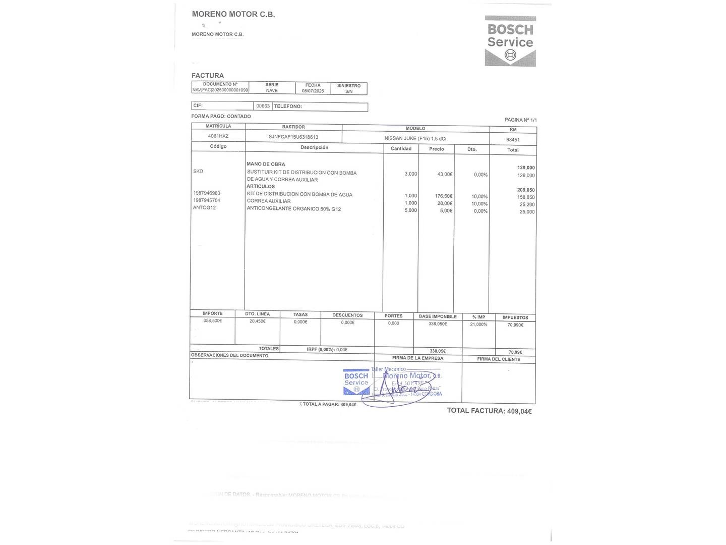 Foto del mantenimiento del Nissan JUKE Nissan Juke dCi 110 Acenta 4x2 (110 CV)