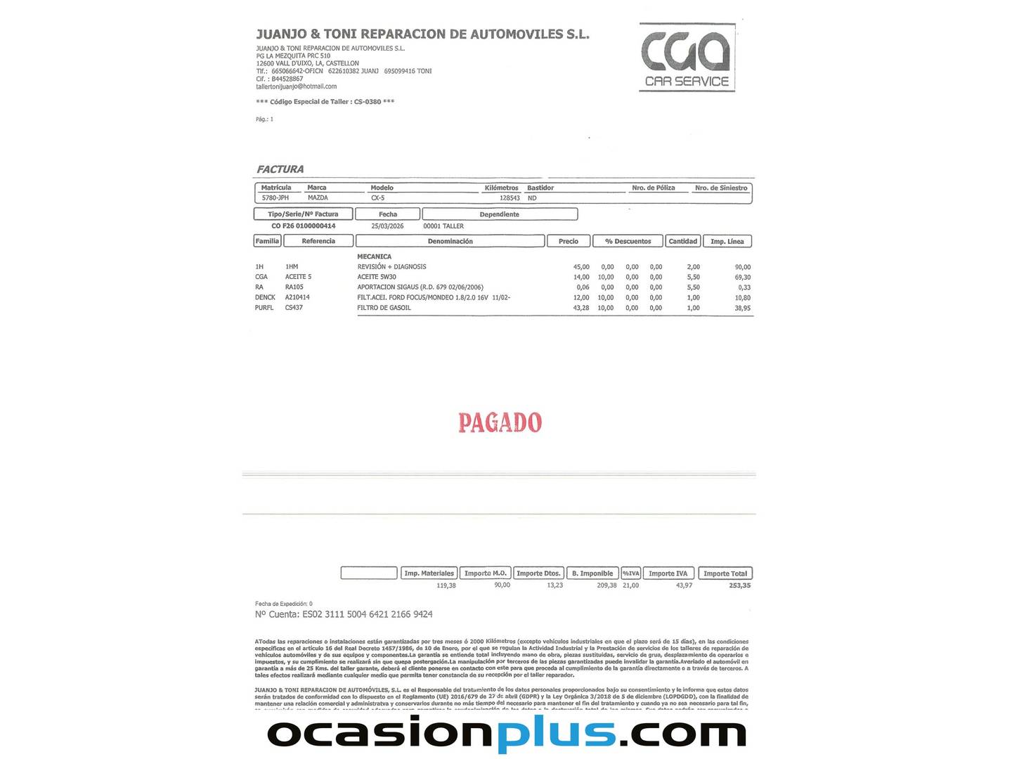 Foto del mantenimiento del Mazda CX-5 Mazda CX-5 2.2 (150CV) DE 2WD Luxury