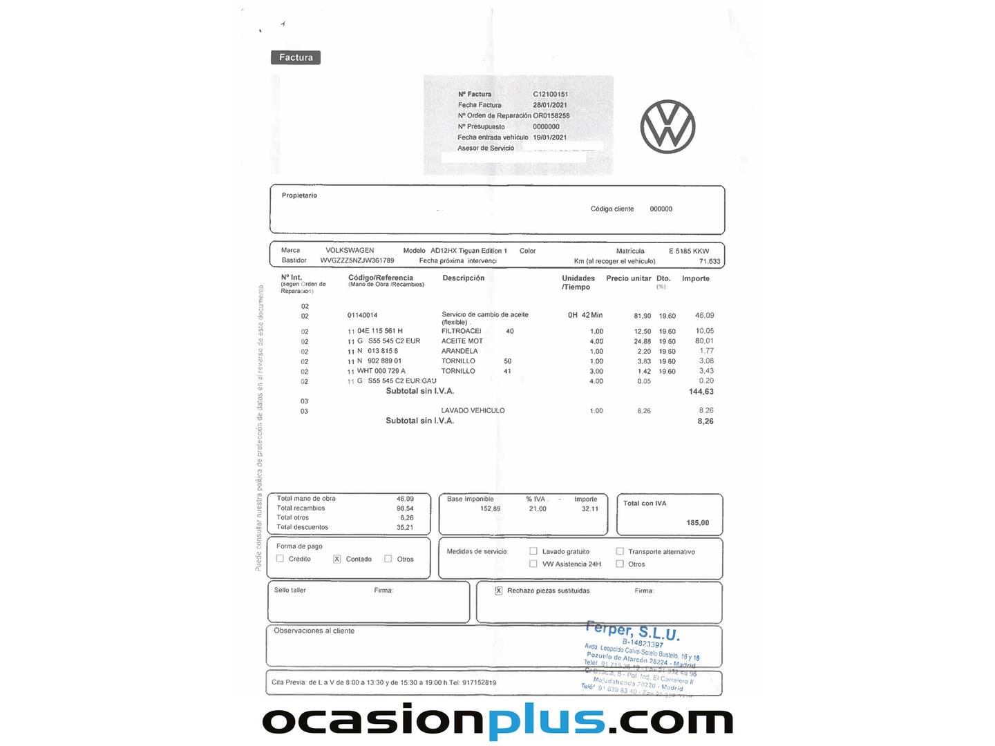 Foto del mantenimiento del Volkswagen Tiguan Volkswagen Tiguan Edition 1.4 TSI (125 CV)