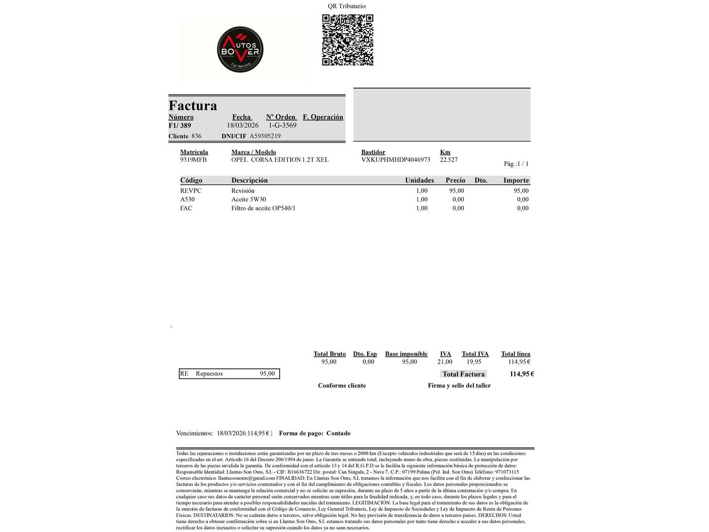 Foto del mantenimiento del Opel Corsa Opel Corsa 1.2 XEL Edition (75 CV)