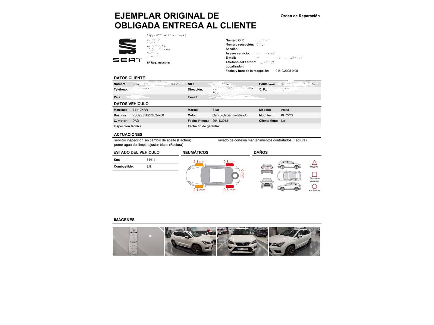 Foto del mantenimiento del Seat Ateca Seat Ateca 1.5 TSI S&S FR Plus (150 CV)