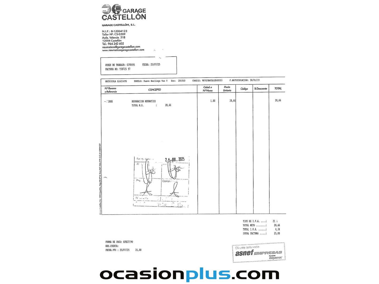 Foto del mantenimiento del Citroën Berlingo Citroën Berlingo BlueHDi 100 Talla XL Club (100 CV)