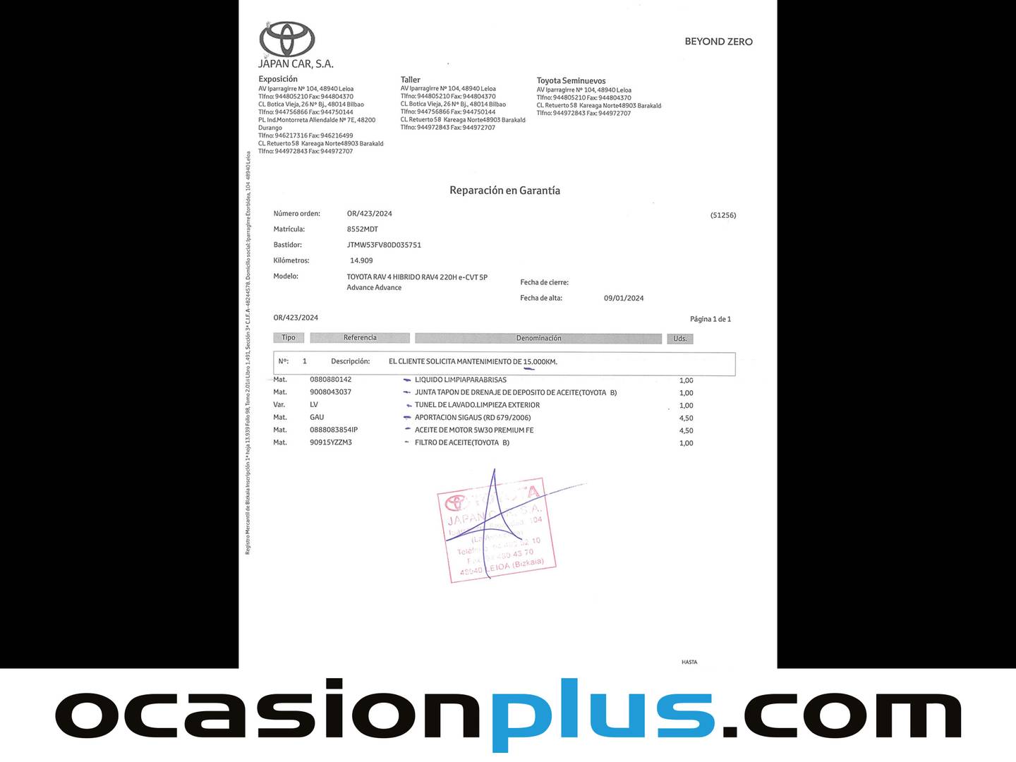 Foto del mantenimiento del Toyota Rav4 Toyota Rav4 2.5l hybrid Advance (218 CV)