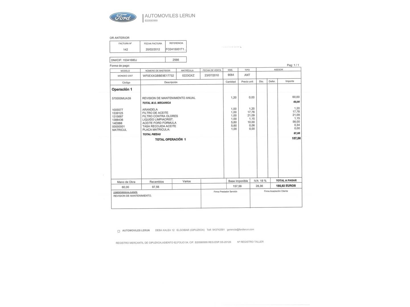 Foto del mantenimiento del Ford Mondeo Ford Mondeo Mondeo 1.8 TDCI Econetic (125 CV)