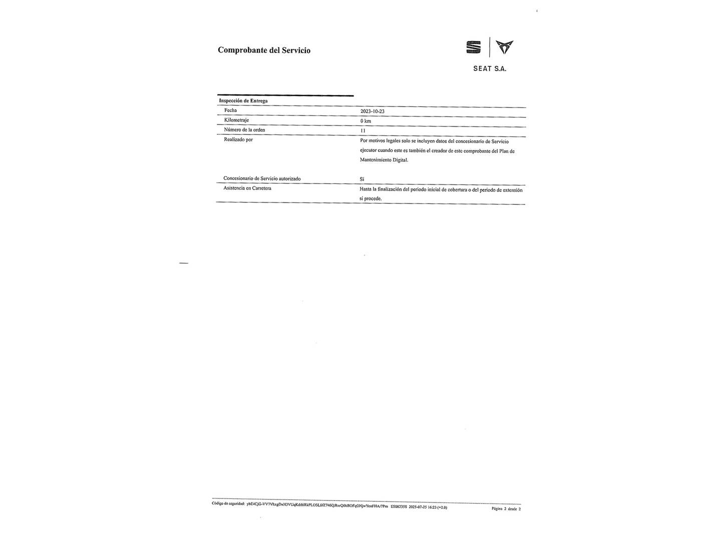 Foto del mantenimiento del Cupra Formentor Cupra Formentor 1.5 TSI DSG  (150 CV)