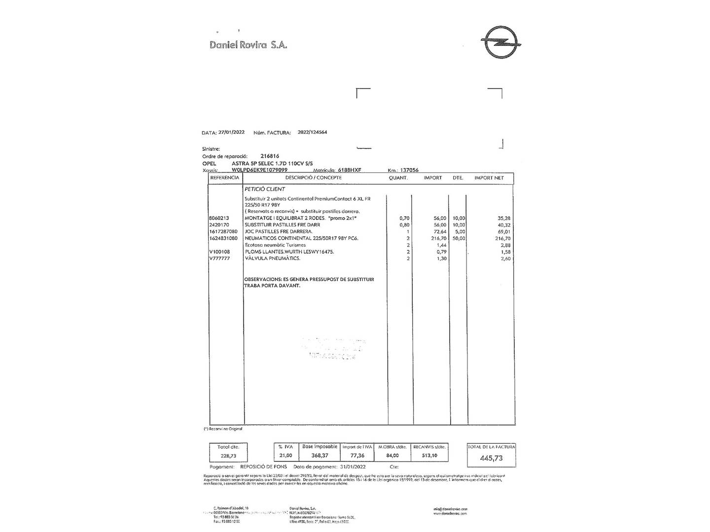 Foto del mantenimiento del Opel Astra Opel Astra 1.7 CDTI Selective (110 CV)
