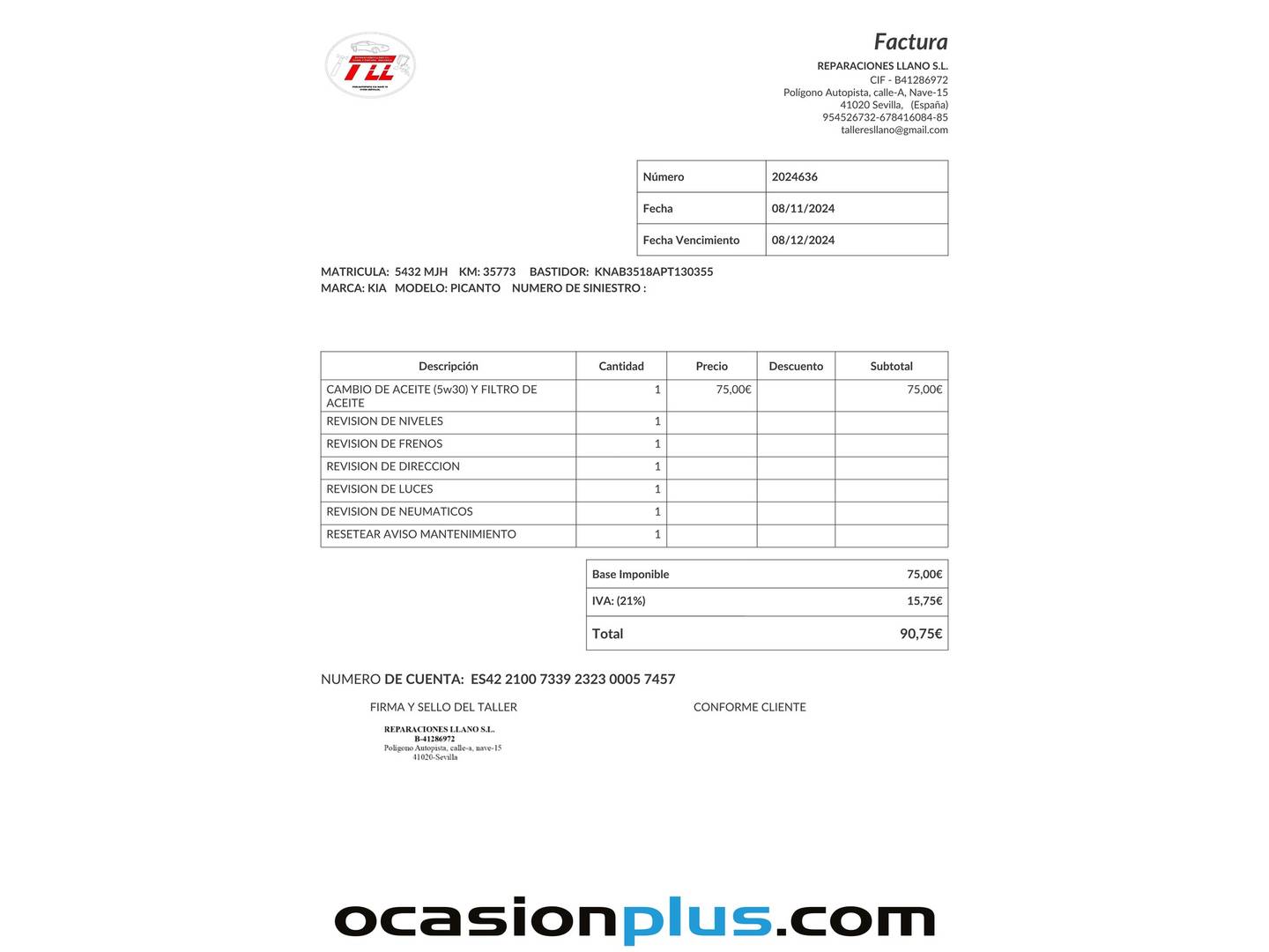 Foto del mantenimiento del KIA Picanto KIA Picanto 1.0 DPi Concept Pack Comfort (67 CV)