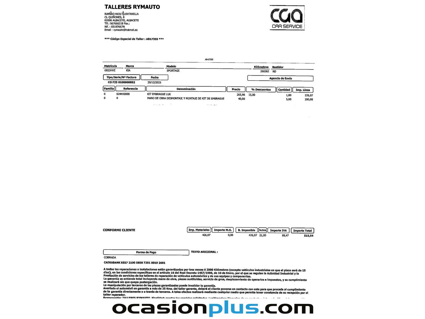 Foto del mantenimiento del KIA Sportage KIA Sportage 1.7 CRDI VGT Drive Plus Pack Visión 4x2 (115 CV)