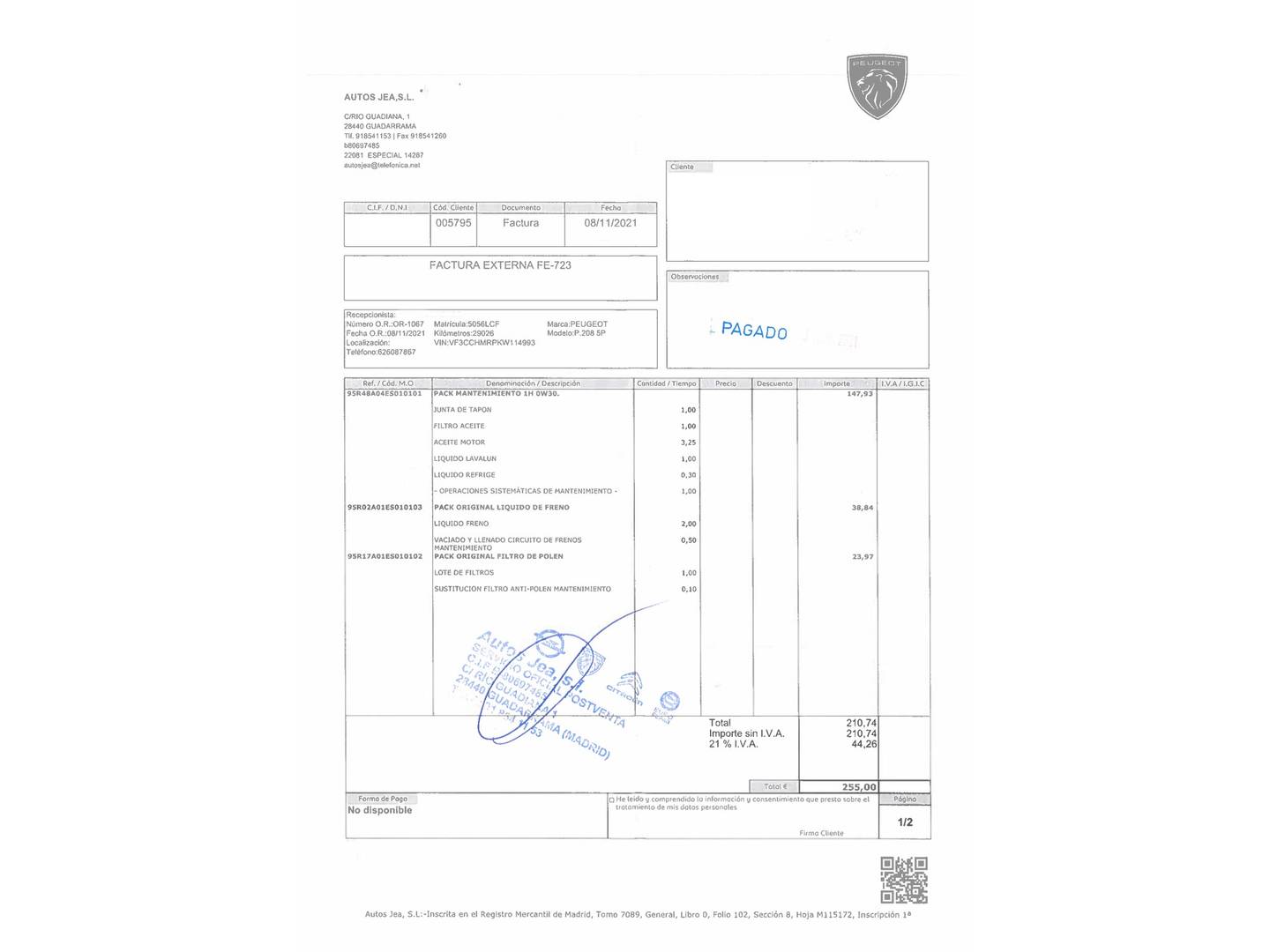 Foto del mantenimiento del Peugeot 208 Peugeot 208 PureTech Signature (82 CV)