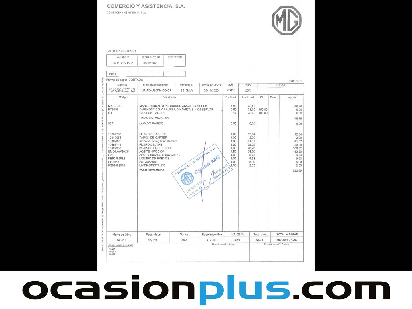 Foto del mantenimiento del MG HS MG HS 1.5 Turbo GDI Luxury (162 CV)