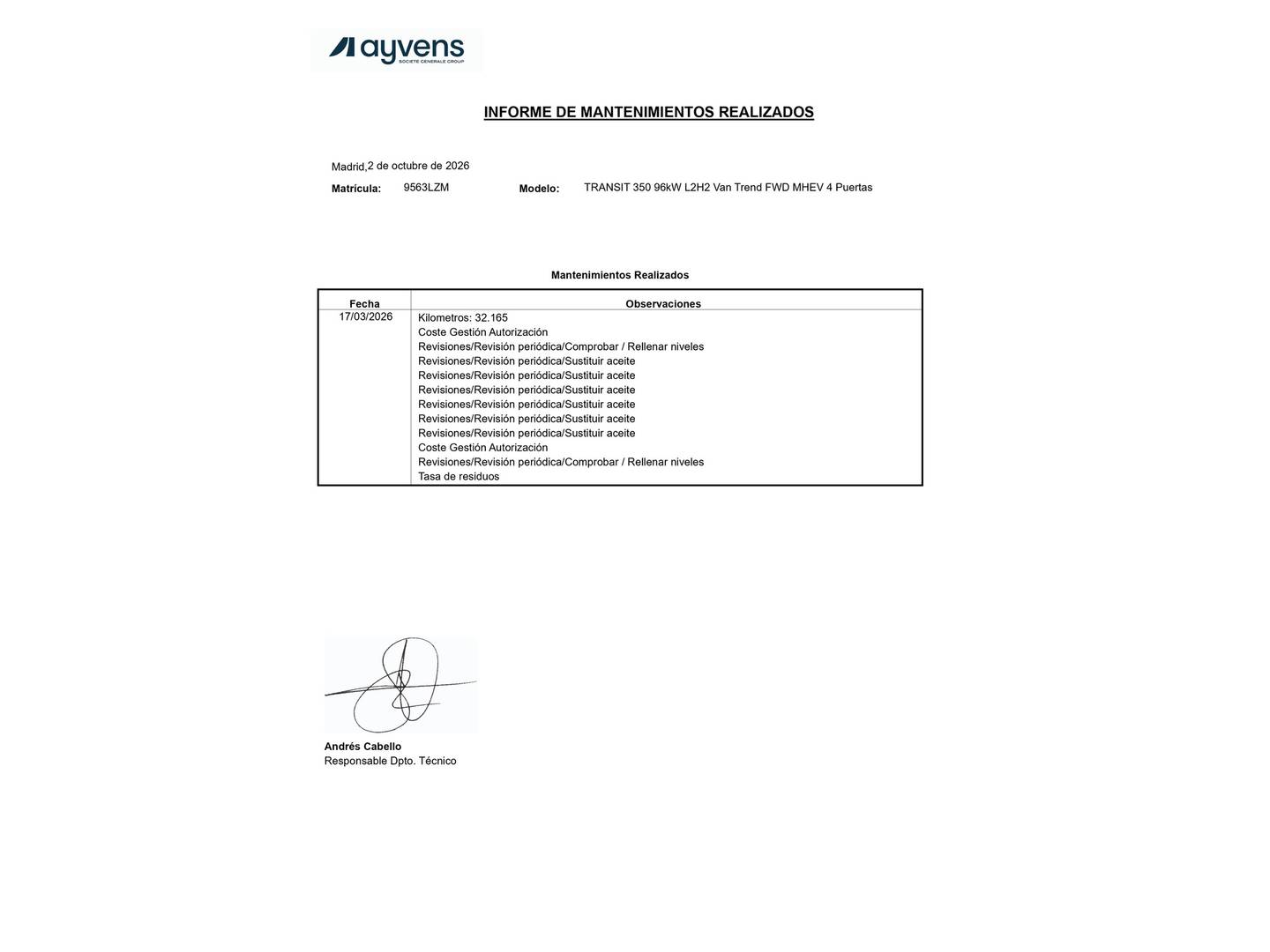Foto del mantenimiento del Ford Transit Ford Transit Furgon 350 L2H2 Trend FWD (130 CV)
